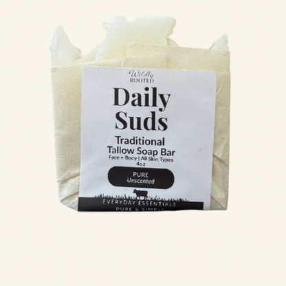 Daily Suds – Grass-Fed Tallow Soap Bar - (Hand, Face & Body Cleanser)