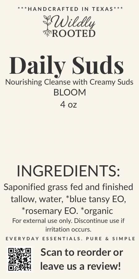 Daily Suds – Grass-Fed Tallow Soap Bar - (Hand, Face & Body Cleanser)