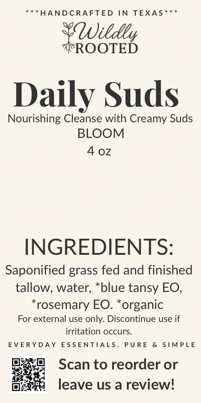 Daily Suds – Grass-Fed Tallow Soap Bar - (Hand, Face & Body Cleanser)