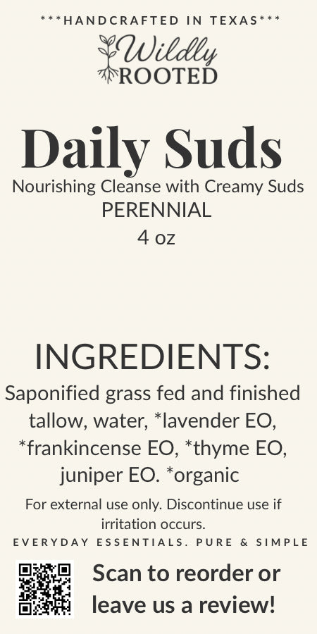 Daily Suds – Grass-Fed Tallow Soap Bar - (Hand, Face & Body Cleanser)