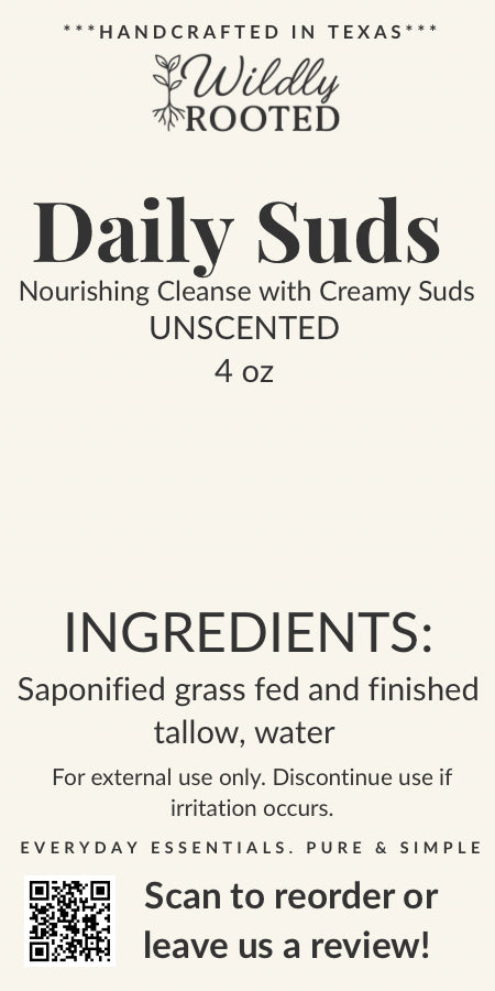 Daily Suds – Grass-Fed Tallow Soap Bar - (Hand, Face & Body Cleanser)